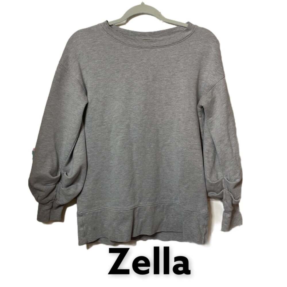 Zella gray sweatshirt ruched sleeves small